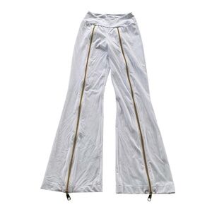 Antoninias Zipnisa Flare Pants Sz S White Gold Zippers 70s Festival Glam Stretch
